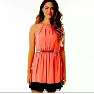 EUC Juniors' IZ Byer Pintuck Halter Dress Grapefruit Color Size XL